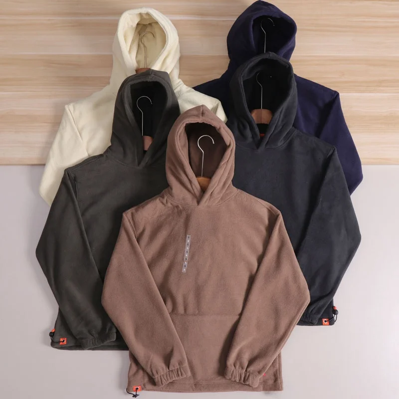 

Double-Sided Fleece Hoodie Sweatshirt Pure Color Men's Loose Casual Outerwear Warm Thickened Long Sleeve Hooded Jacket