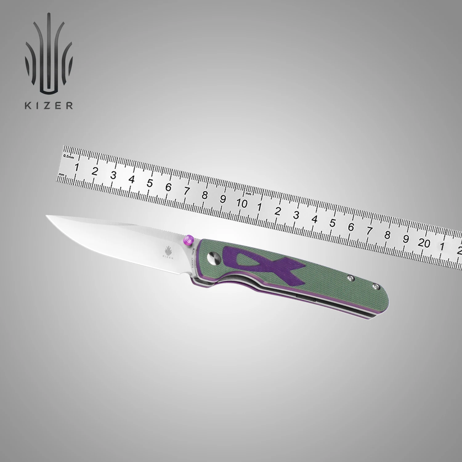 

Kizer Survival Knife V3633C1 Fighter 2023 New Purple&Green G10 Handle with 154CM Steel Blade Outdoor Hunting Knives