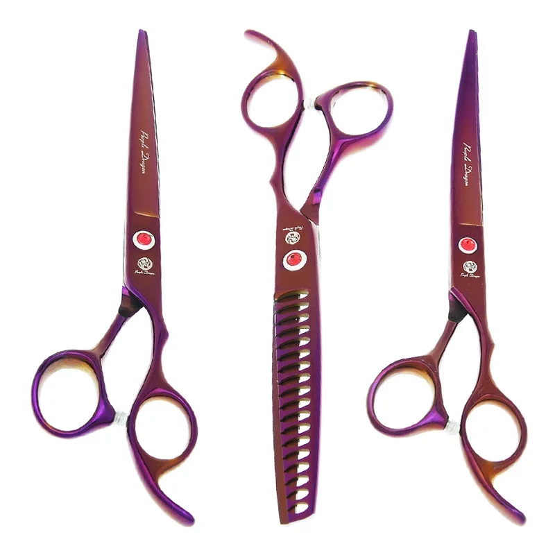 Purple Dragon 7 inch Pet Grooming Scissors Dog Hair Trimming Clipper Animal Straight Thinning Curved Shears Forceps Comb B0021B