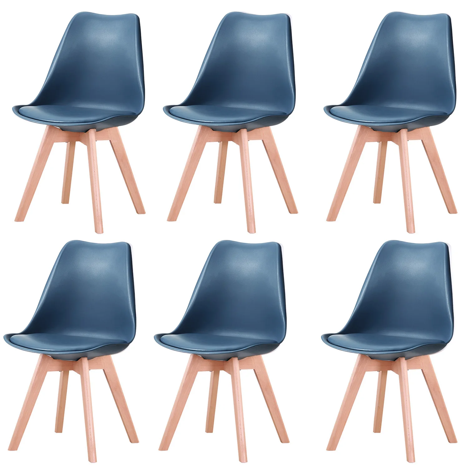 Een set van 6 Scandinavische middeleeuwse eetkamerstoelen PU-gewatteerde zitting Beukenhouten poten Bureaustoelen voor eetkamer slaapkamer balkon restaurant