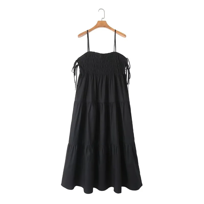 TRAF ZR Vintage Black Dress Suit Fashion Summer Dresses 2024 COTTON Elegant Women Dresses Women's Camisole Robes Midi Gorgeous