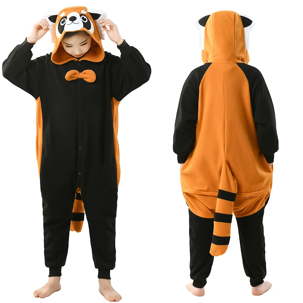 Red Panda Costumes For Kids Unisex Winter Soft Hooded One-piece Pajamas Halloween Christmas Animals Cosplay Sleepwear Jumpsuit