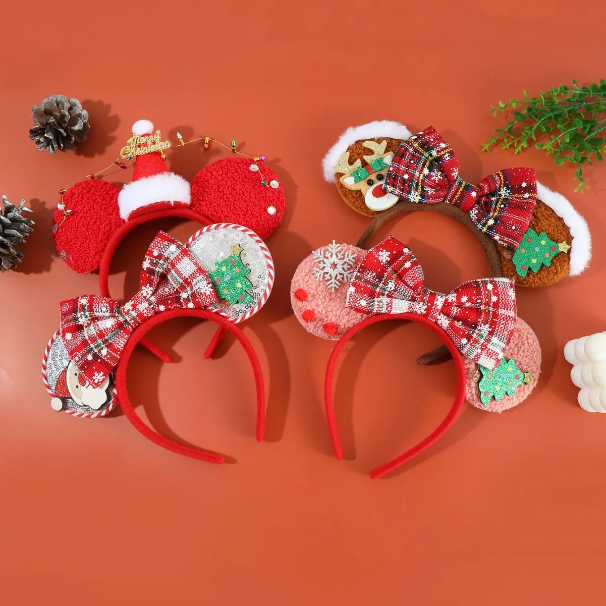 

Christmas Disney Mickey Headband with Cartoon-Style Cute Ears Hair Accessory Christmas Sequined Bow Headband Holiday Gift