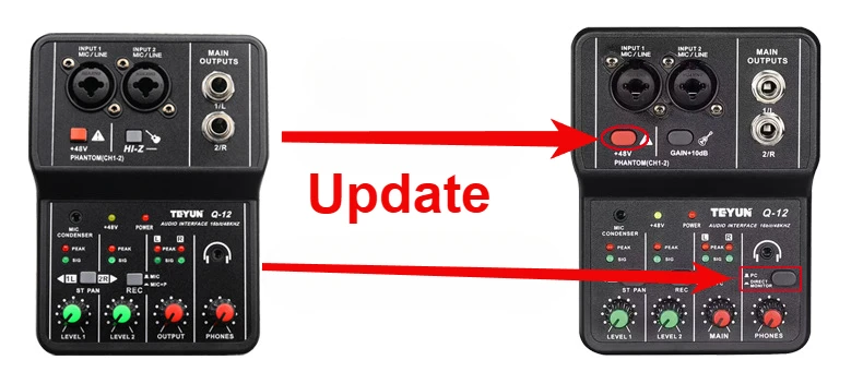 Teyun Q12 2ช่องแบบมืออาชีพ, คอนโซลเสียงการ์ดเสียงมินิ USB ผสมสำหรับบันทึกเสียงสตูดิโอร้องเพลง