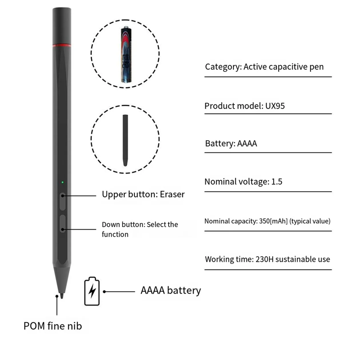 IYBBW-New USI2.0 Pen 4096 Levels Pressure for Duet 3 5/713/714 Tablet Capacitive Pencil Multifunctional Pen A - Image 6
