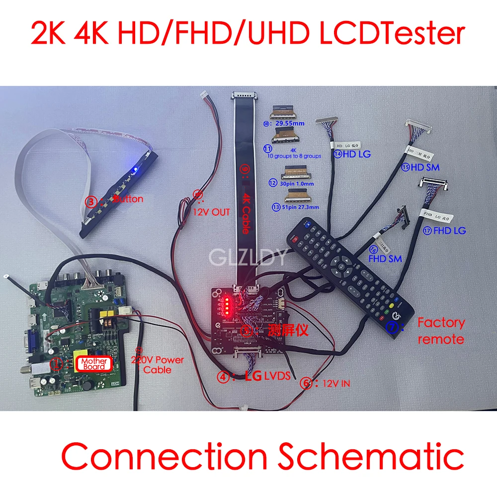 Full Kit Multi-function Screen Tester LCD LED TV repair 2K 4K HD FHD UHD Tester 1/2 partition 4ch LVDS OUT with factory remote