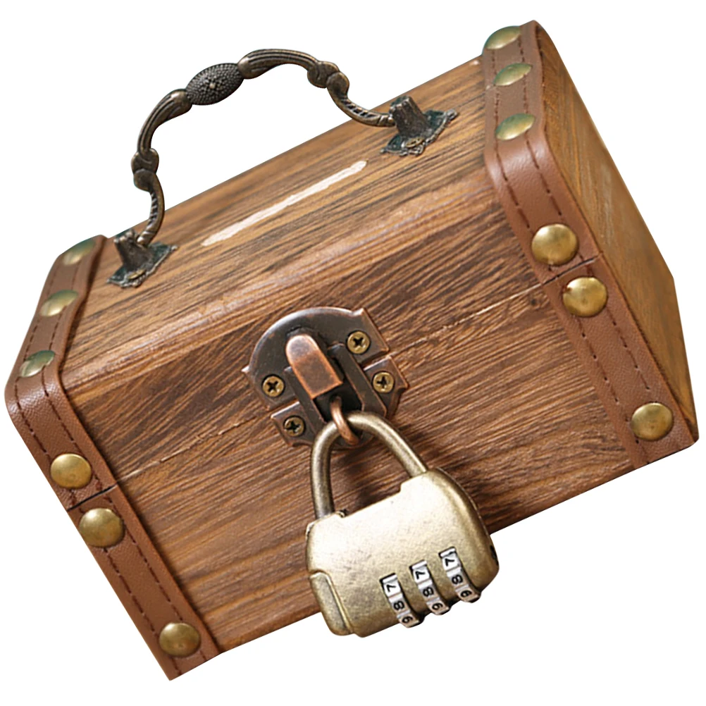 

1 Set Retro Vintage Wooden Jewelry Box Treasure Chest With Lock Trinket Storage Organizer Container For Pirate Party Halloween