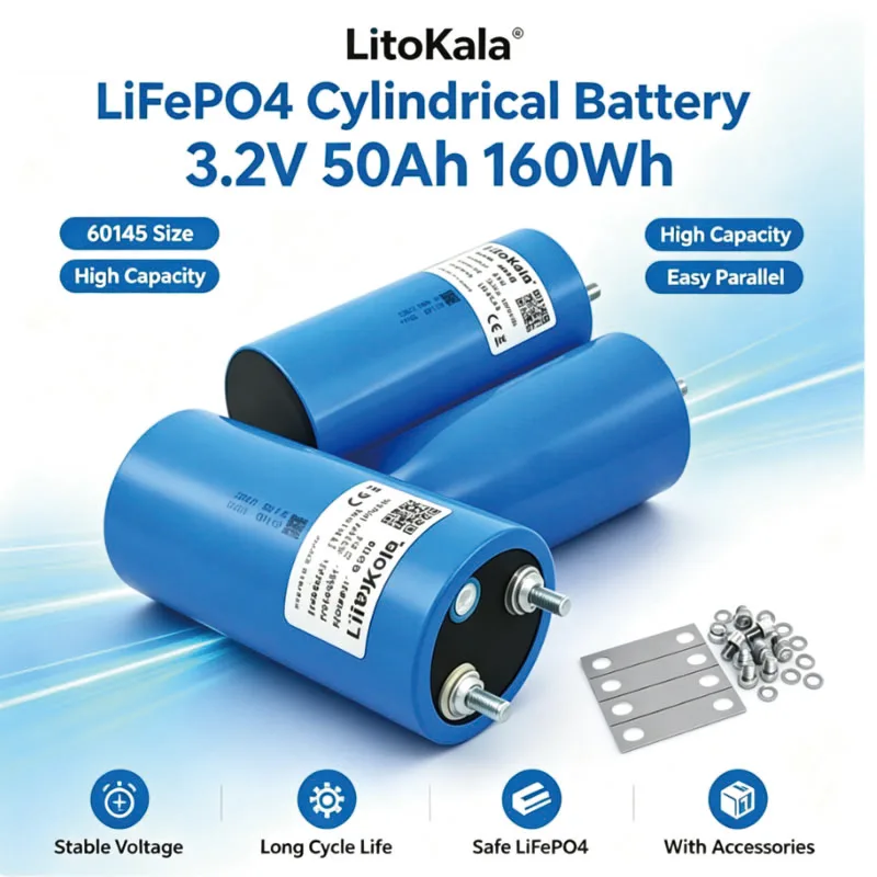 LiitoKala 3.2V Brand New Grade A 50Ah 60145 Lithium Iron Phosphate Battery Suitable for 12V/24V Cars Golf Carts and Campers