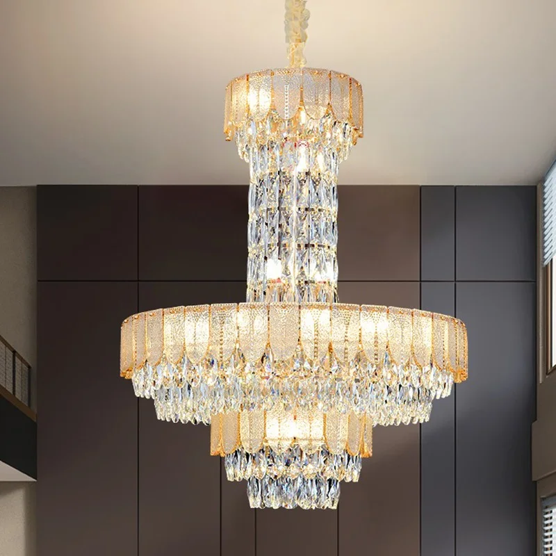 Postmodern Light Luxury Multi-layer Crystal Chandeliers Villa Main Living Room Lamp European Hotel Lobby Round Project Lights