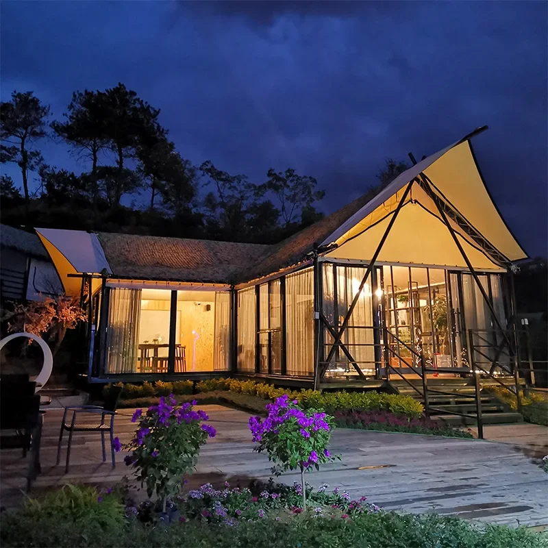 Outdoor camp wild luxury hotel bar tent light luxury glass tension film steel structure large canopy restaurant tent