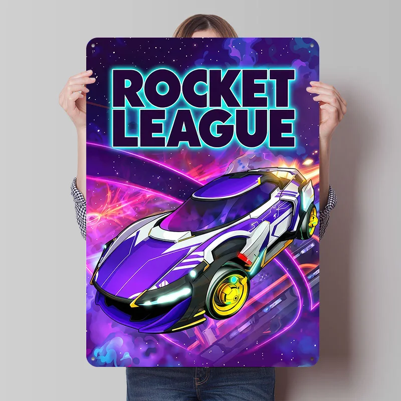 Póster de Rocket League in Space Car, Letreros Metálicos Vintage Personalizados, Arte de Pared, Placa de Metal Retro para Fanáticos, Decoración del Hogar, Adornos