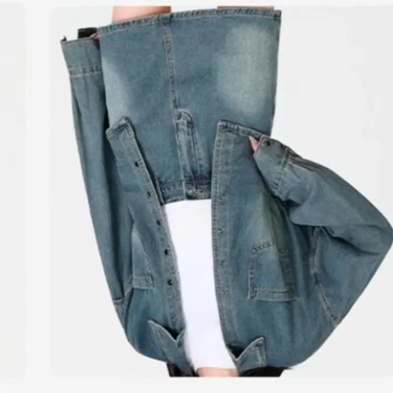 

Spring Autumn 2026 New Style Versatile and Fashionable Long-sleeved Cinched-waist Denim Top Denim Short Skirt Set Age Reduction