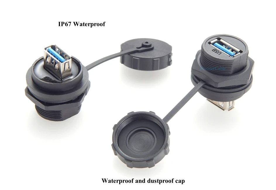 USB3.0 A IP67 Wasserdichter Einbau-Steckverbinder Typ A Buchse-zu-Buchse USB-Schottwand-Koppler-Adapter Durchgangsbuchse mit Abdeckung – Detail 5