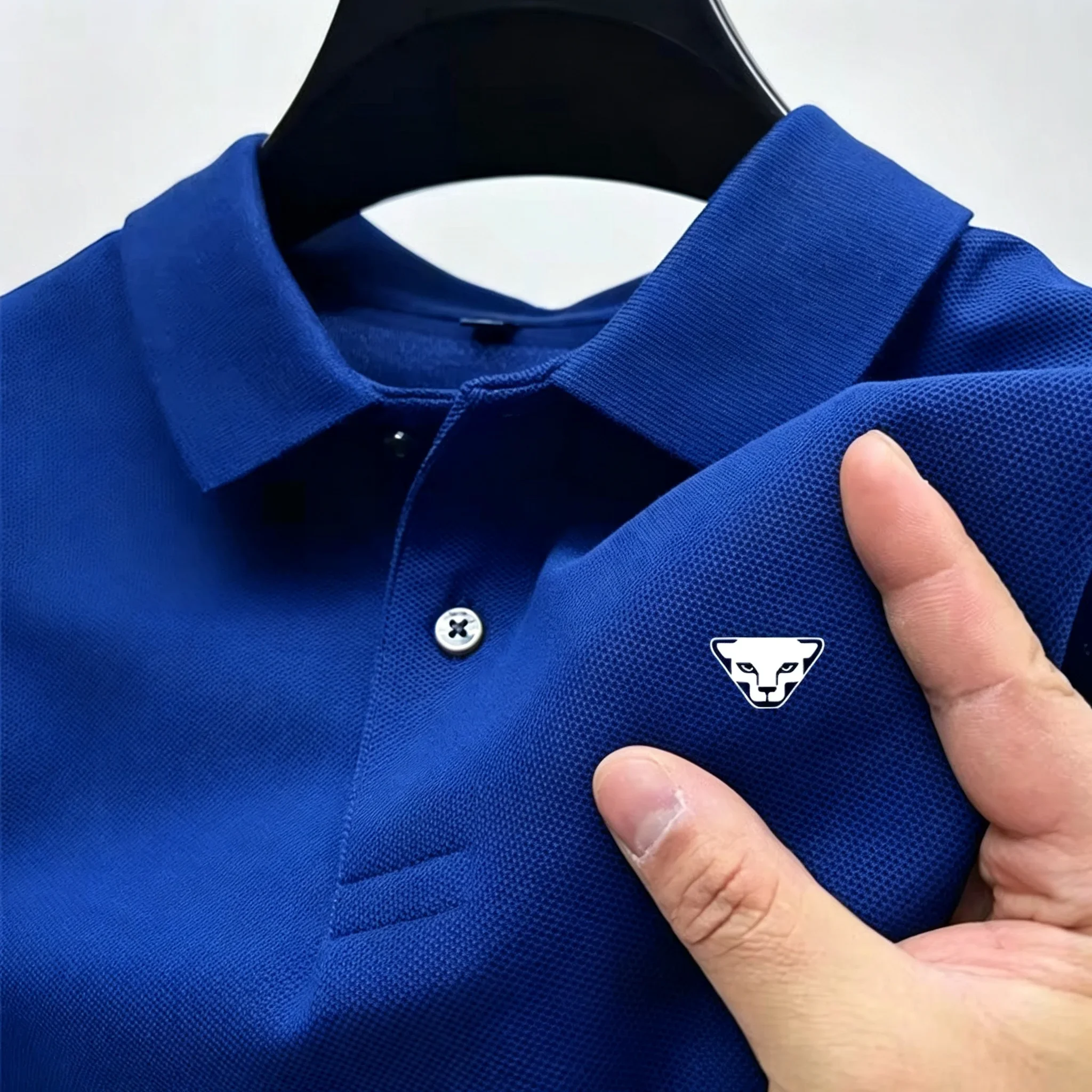 Herren Sommer High-End Bedrucktes Golf-Poloshirt mit Kragen, Einfarbig, Atmungsaktiv, Büro-Casual, Hochwertige Herrenbekleidung – Detail 4