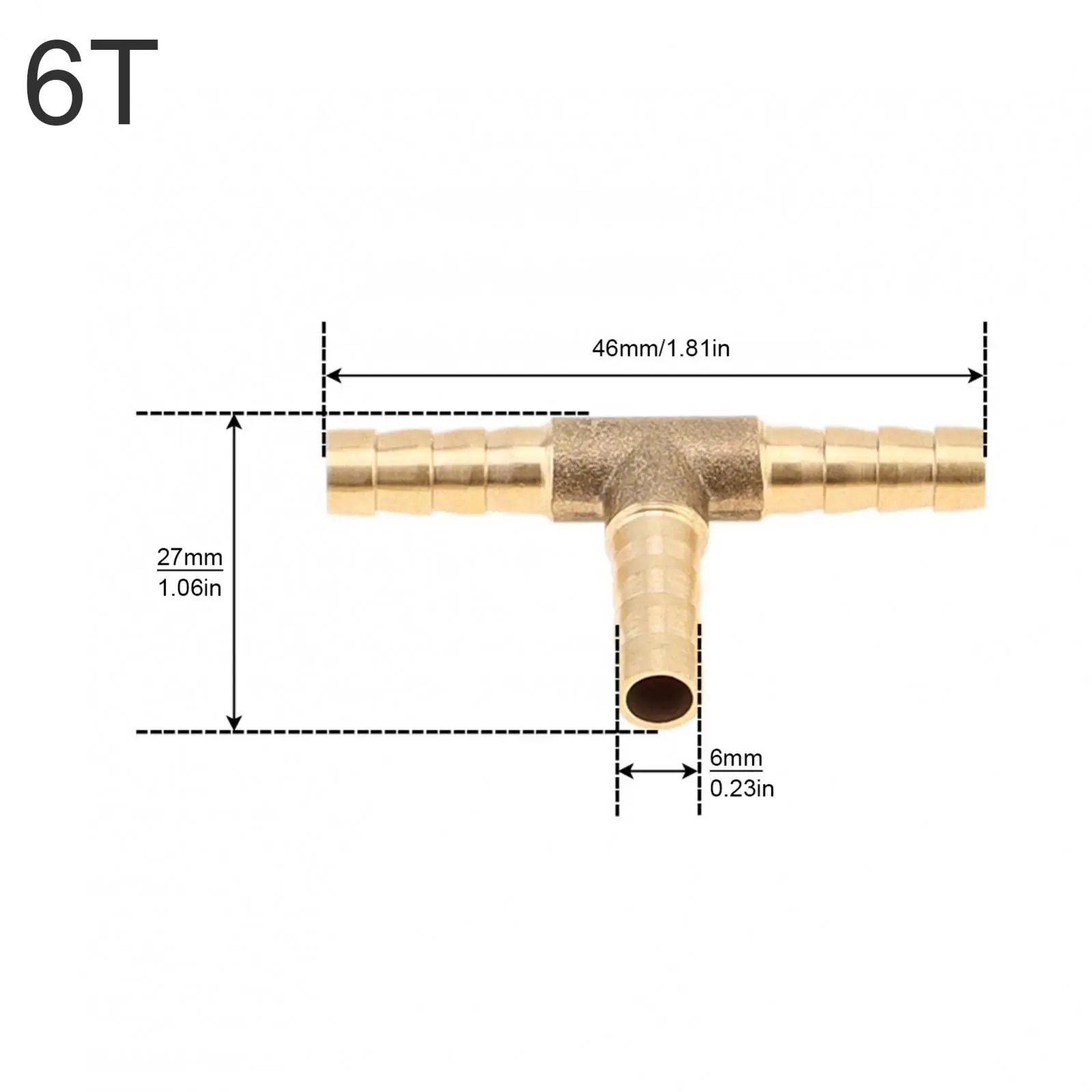 Brass T Type 6mm 8mm 10mm Pipe Fitting 1/4