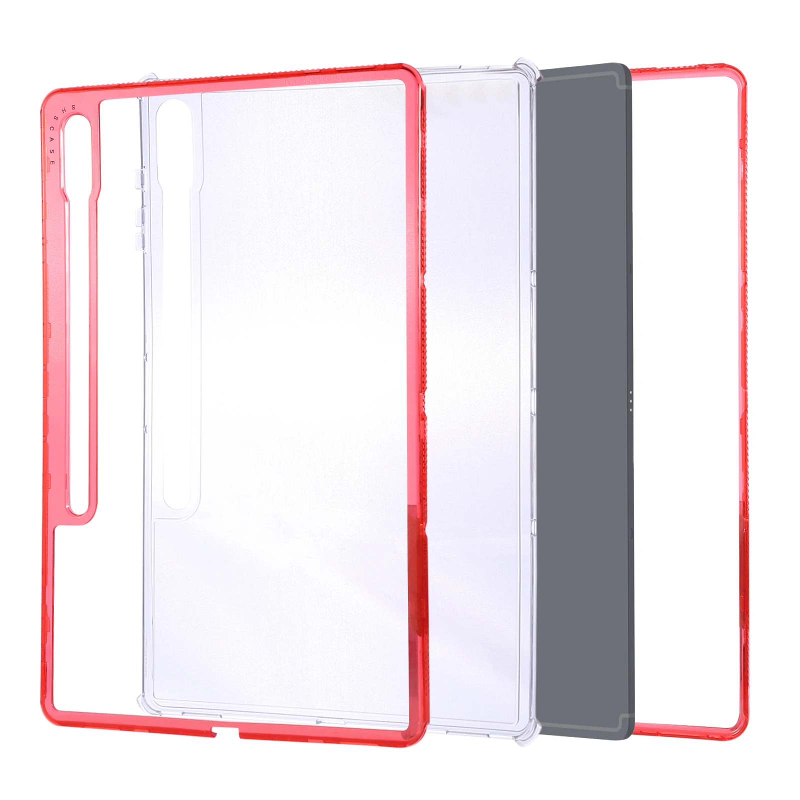 For Samsung Galaxy Tab S9 Ultra Clear Case 3 in 1 PC + TPU Shockproof Tablet Cover - Red