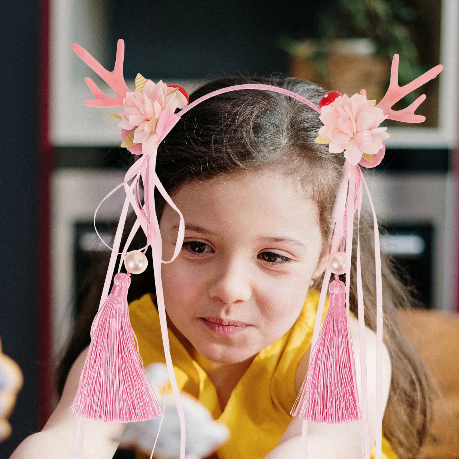 

Floral Antler Flower Tassel Headb Tassel Kids Christmas Party Deer Horn Hair Accessories Flowers Lightweight Girls
