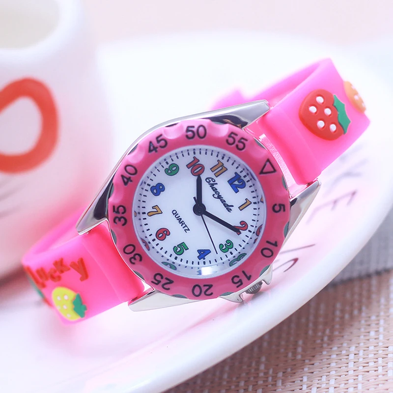 children girls cartoon strawberry silicone strap watches holiday new year gifts color number quartz watches for kids students