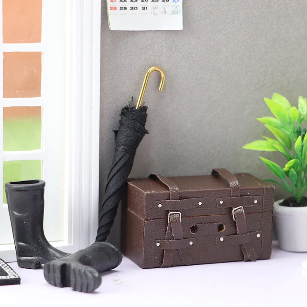 

1Set Mini House Travel Set Miniature Umbrella Rain Boots Suitcase Mini Home Accessories Pretend Play Furniture House