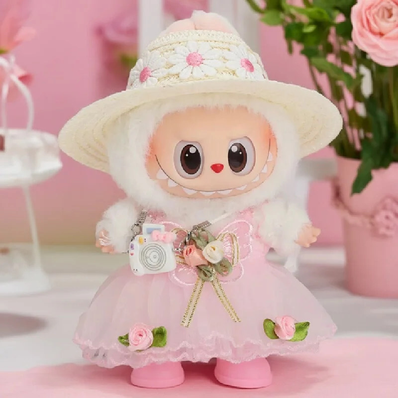 

Only clothes: Labubu clothes accessories for generations 1, 2, and 3. Cute girl princess dress with a straw hat. Replacement clo