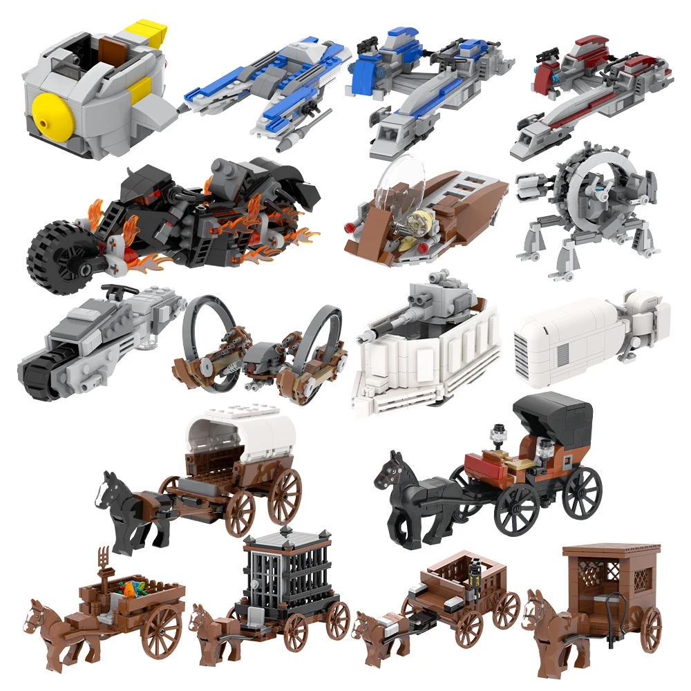 MOC Transportation Military Car Ship Medieval Space War Brick Compatible Building Block Festival Christmas Gift Toy For Children