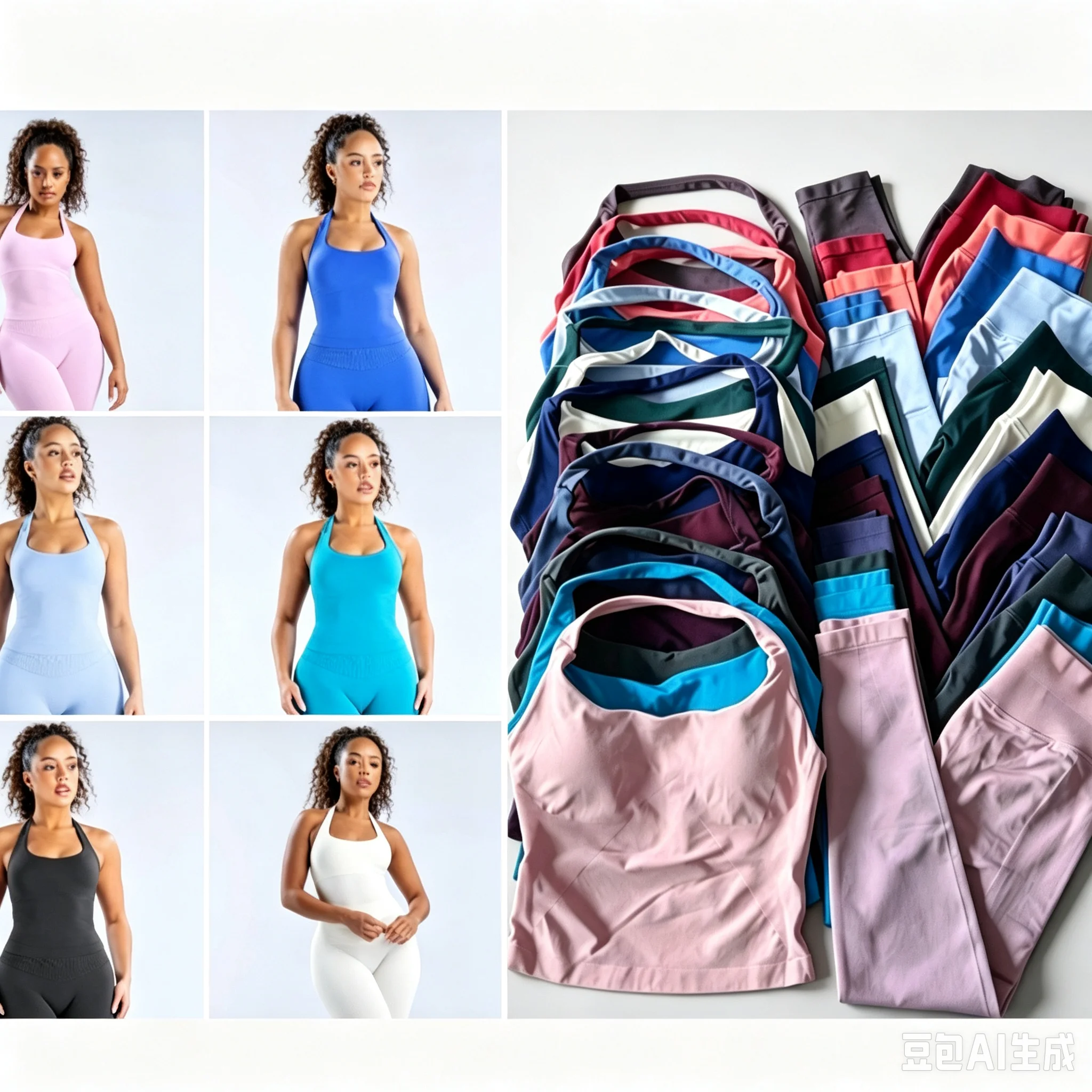 Dneyf DFY Women Halter Neck Yoga 2‑Piece Set, Quick‑Dry Cropped Tank Top & Butt‑Lifting Slim Fit Fitness Leggings Sports Outfit