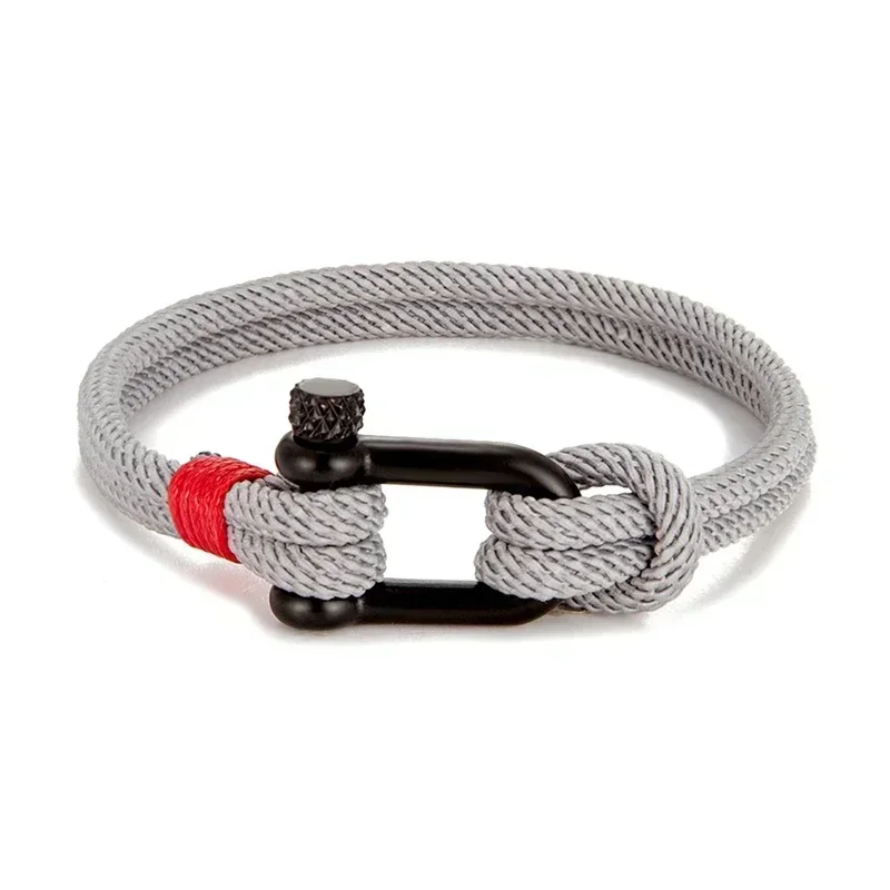 Men Black Stainless Steel U Shape Survival Bracelet Outdoor Camping Rescue Emergency Shackle Rope Bracelet for Women Gifts