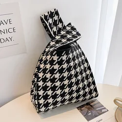 Women'S Striped Knitted Handbag Portable Tote Bag Storage Bag Korean Mini Knot Wrist Bag Student Reusable Shopping Bags