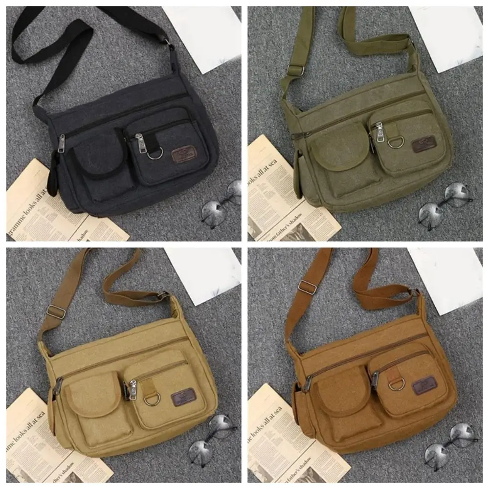 الكورية نمط الرجال حقيبة ساع متعددة الوظائف سعة كبيرة قماش حقيبة كروسبودي بلون سستة حقيبة أدوات السفر