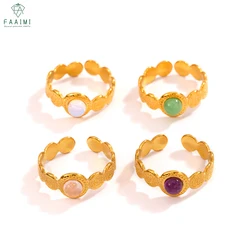 18K stainless steel, natural stone, amethyst, rose quartz, green emerald, Dongling open-style ring (for ladies and gentlemen)