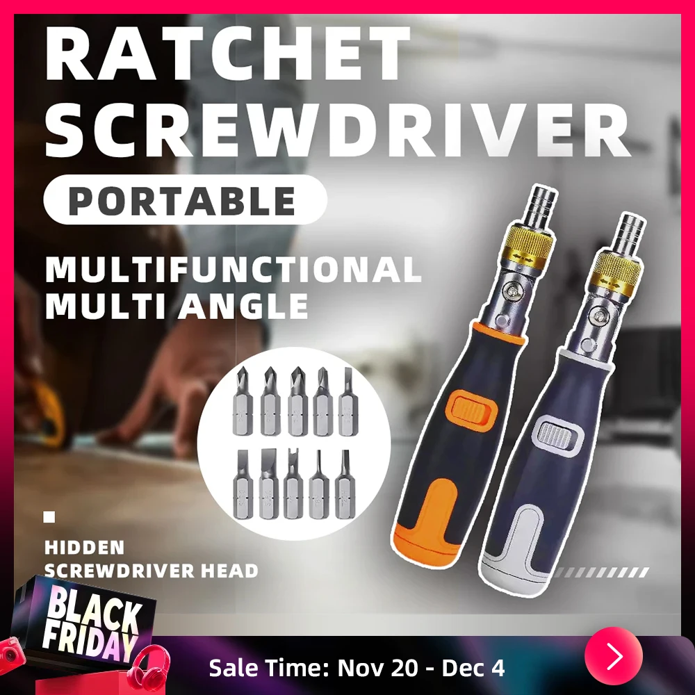 10 In 1 Portable Ratchet Screwdriver Multi-Angle Screwdriver Set Hidden Heads Corner Capable Ratcheting Tool Magnetic Bit Holder