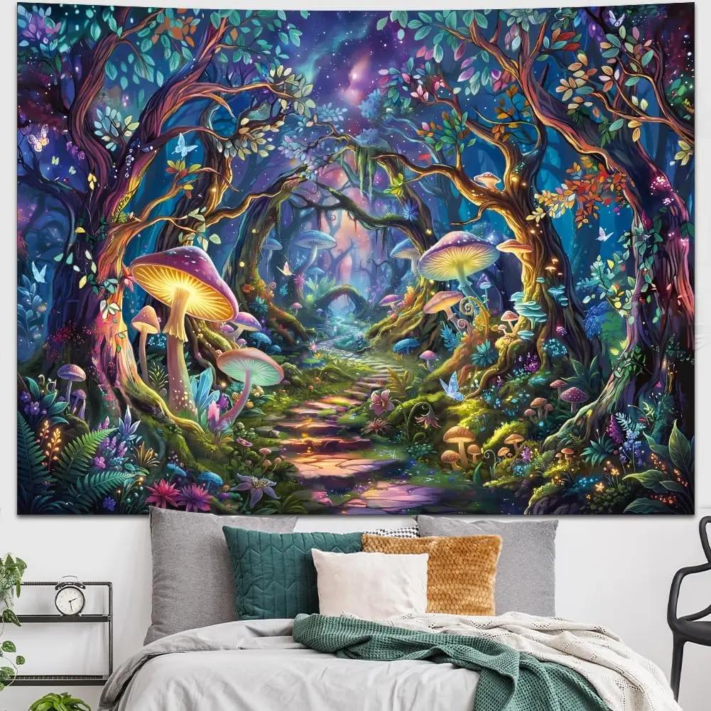 Fantasy Forest Tapestry Magical Trees Tapestries Galaxy Space Wall Tapestries Psychedelic Plant Floral Tapestry Wall Hanging for