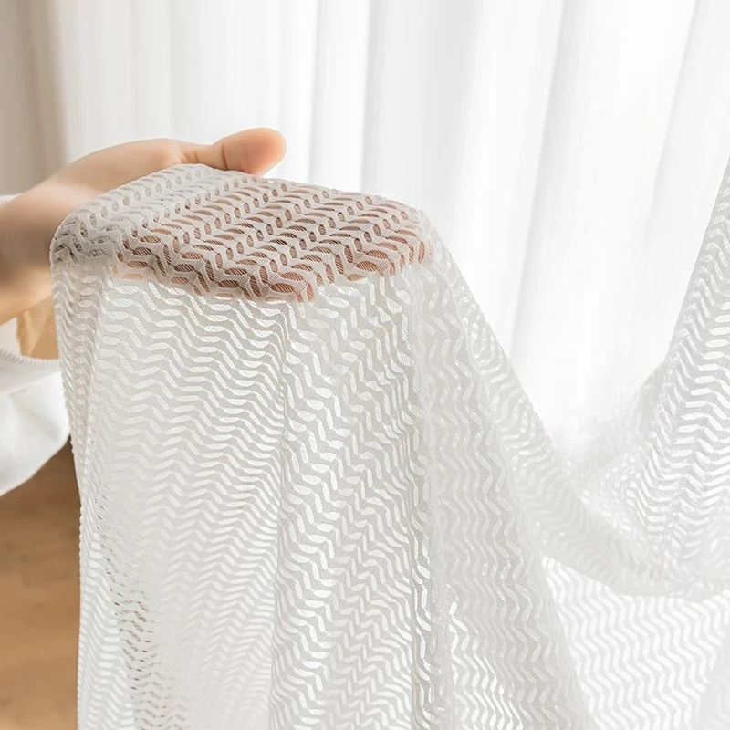 

White Tulle Semi-transparent Dreamy Fish Bone Modern Simple High-end Sleeping Living Room Bedroom Bay Window and Door screen