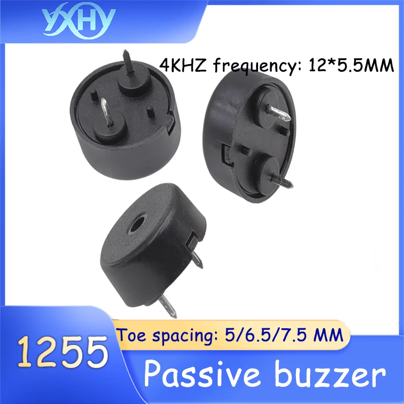 

10PCS 1255 Passive Beeper 4KHZ Frequency 12*5.5MM Pitch 5, 6.5, 7.5MM Piezoelectric 1205