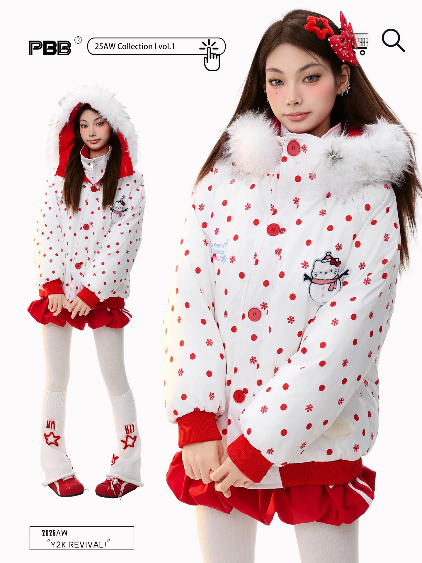 

Утепленная хлопковая куртка PBB с капюшоном, в горошек, с вышивкой и пэчворком, женское пальто с теплым меховым воротником, объемный крой