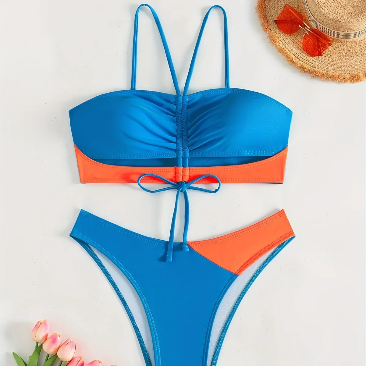 

Sexy Ruched Bust Patchwork Brazilian Swimming Suit Bikini High Cut Swimsuit Set of 2 Piece Swimwear in Nahaute Female Swimwear