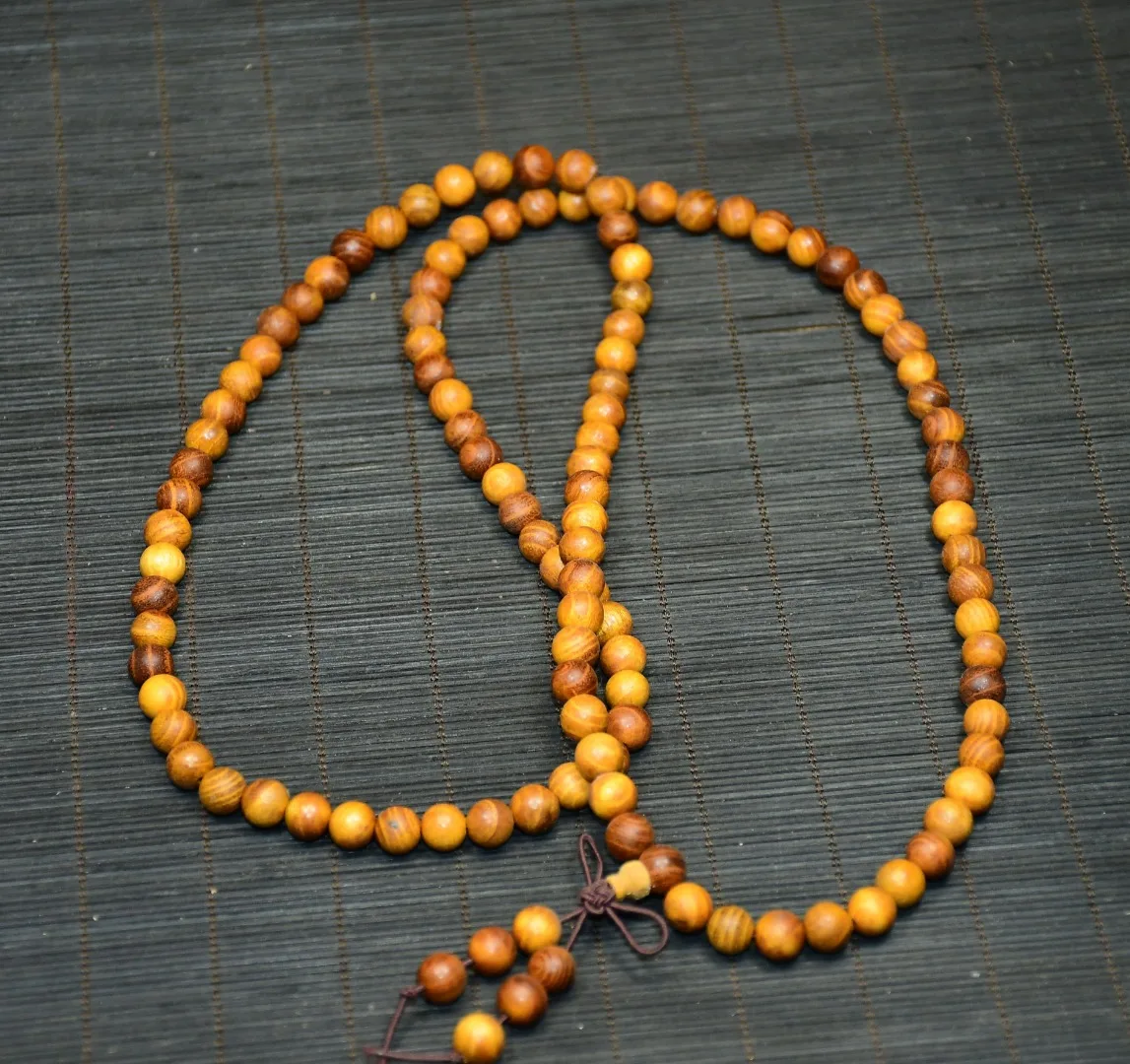 Old Huanghua Pear Wood carve Round beads 108 Buddhist beads rosary Handheld components Pendant Amulet Dharam