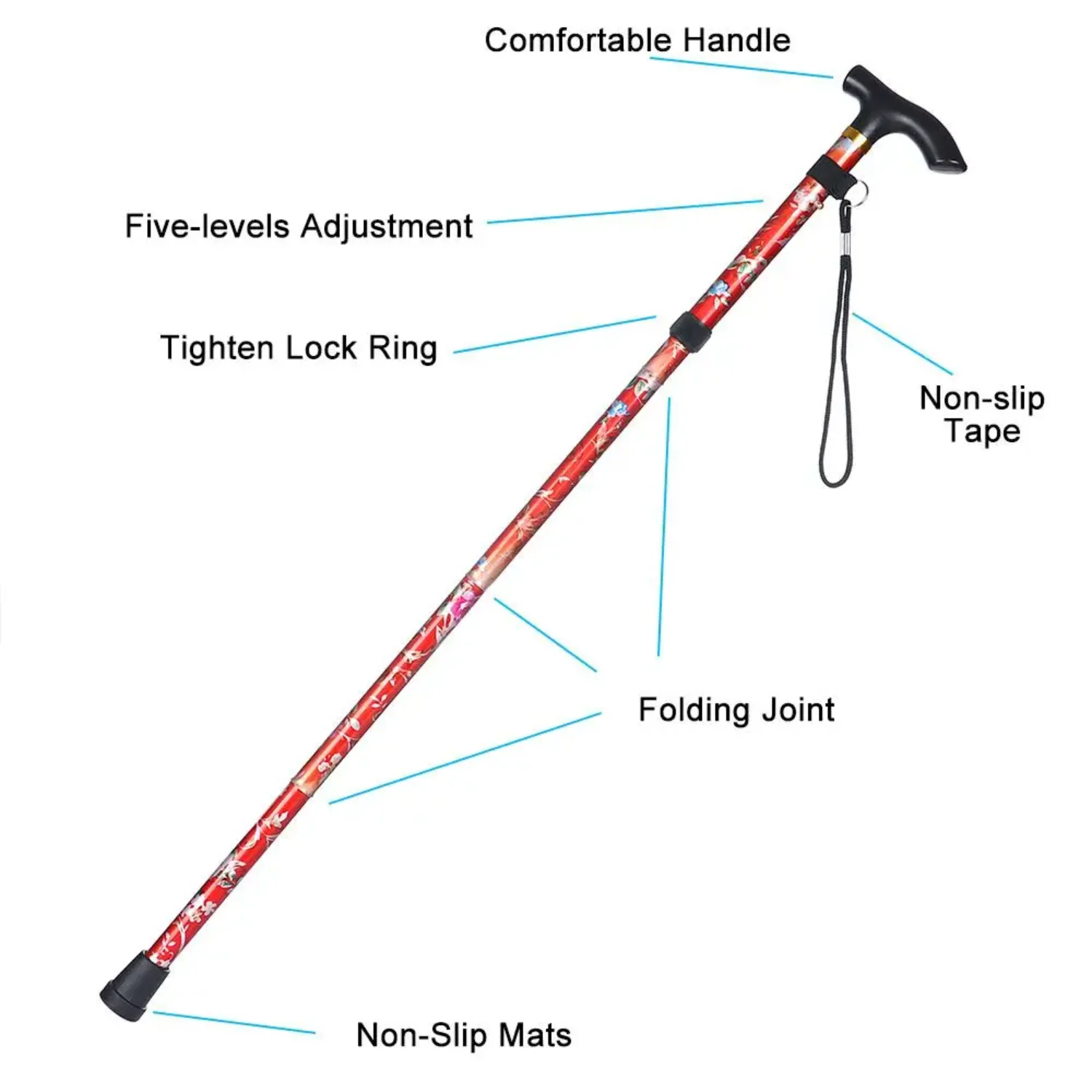 Lightweight Aluminum Alloy Made Elderly Care Gift Telescopic Walking Cane Hiking Poles Non-slip Crutches Folding Trekking Stick