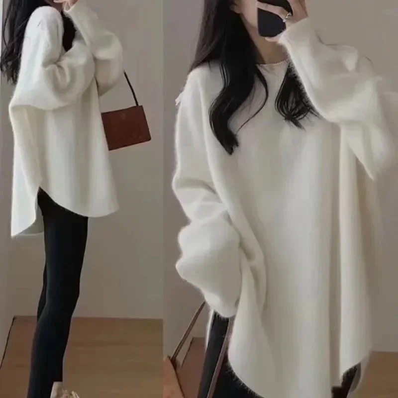 2024 Autumn and Winter New Loose and Thick Mid to Long Style Lazy Style Pullover Knitted Sweater for Women