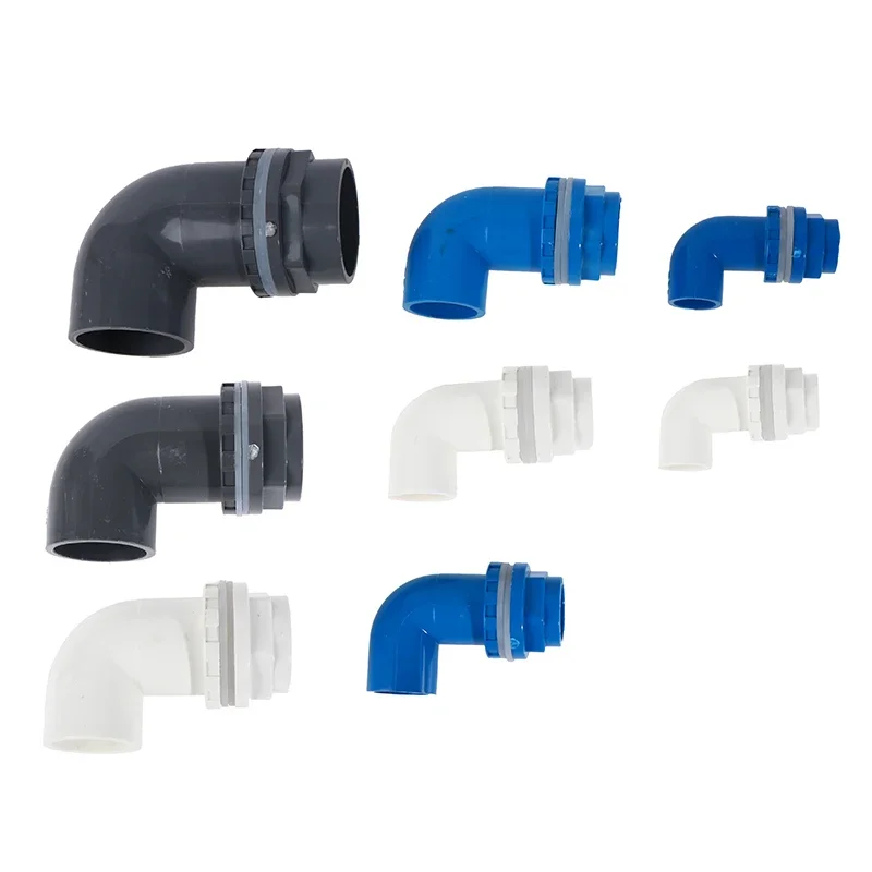 1Pcs PVC 90 Degree Elbow Aquarium Pipe Fitting Male Female Thread Extension Bulkhead Adapter for Overflow Sump Tank