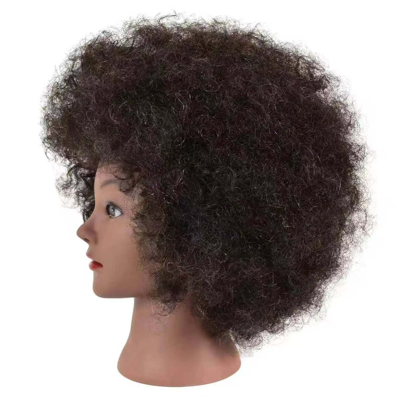 Kinky Curly Mannequin Head 100% Human Hair Manikin Doll Style Head for African American Braiding Styling Updos Practice Cosmetology Barber Training Display with Stand