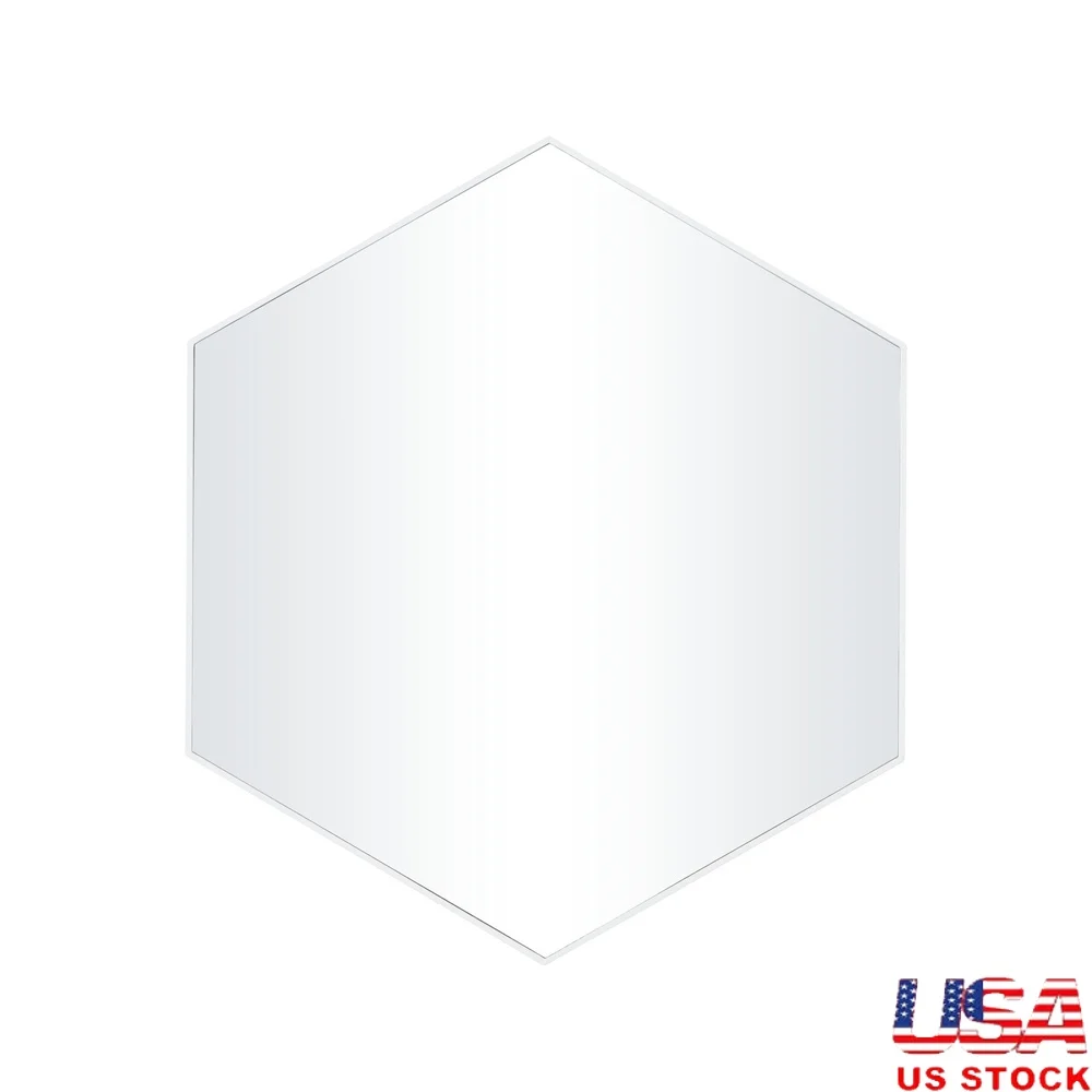 

White Hexagon Wall Mirror Minimalist Design Thin Frame Indoor Decorative Mirror Stylish Entryway Accent Home Decor 24x21 Inches