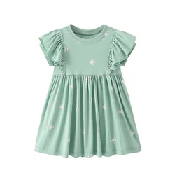 Jumping Meters 2-7T Summer Floral Princess Girls Dresses Short Sleeve Children's Clothing Hot Selling Toddler Kids Frocks