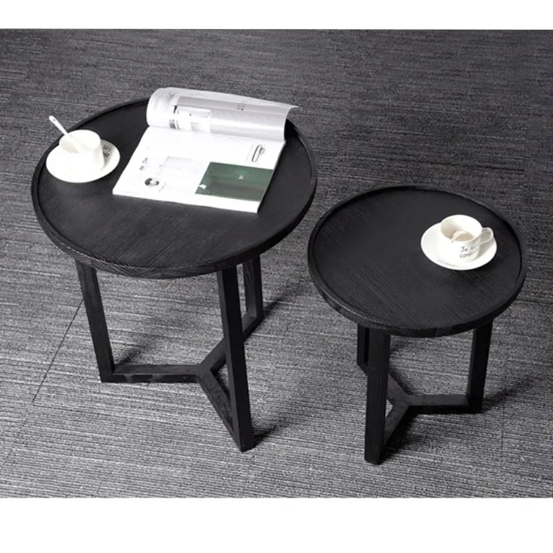 Smoke color solid wood edge table minimalist sofa combination wood veneer board coffee table