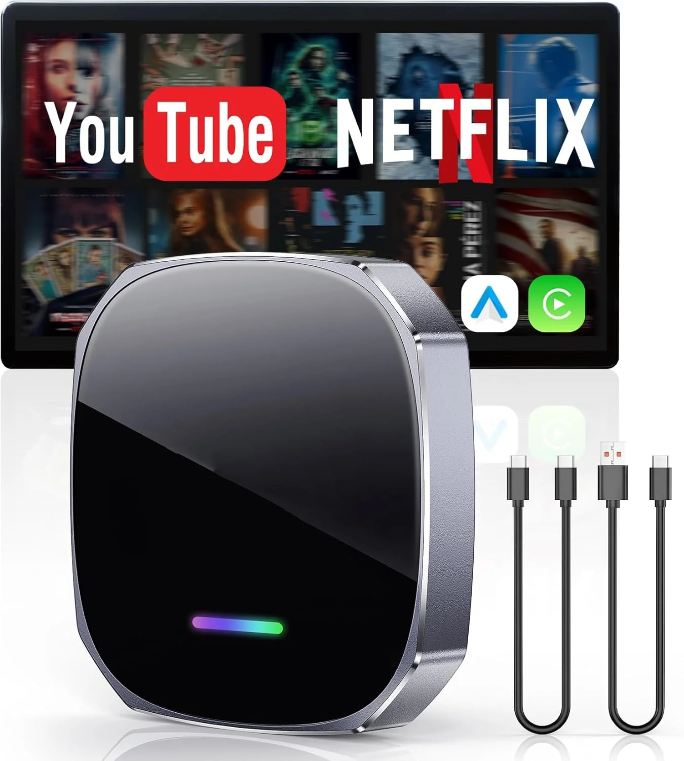 

2026 Беспроводной Android-адаптер Apple CarPlay Dual-WiFi Plug and Play Smart AI Box с Youtube Netflix IPTV TikTok