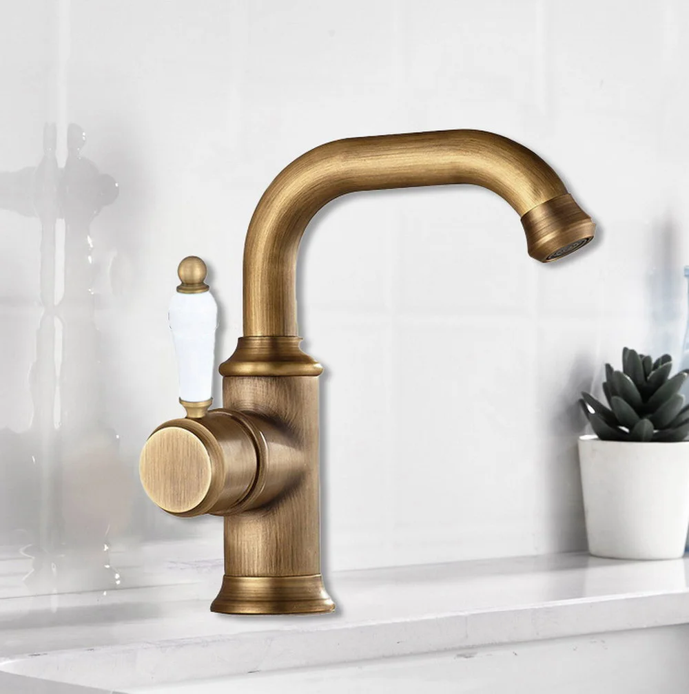 

Antique Brass Single Ceramic Lever Kitchen Wet Bar Bathroom Vessel Sink Faucet One Hole Swivel Spout Mixer Tap asf940
