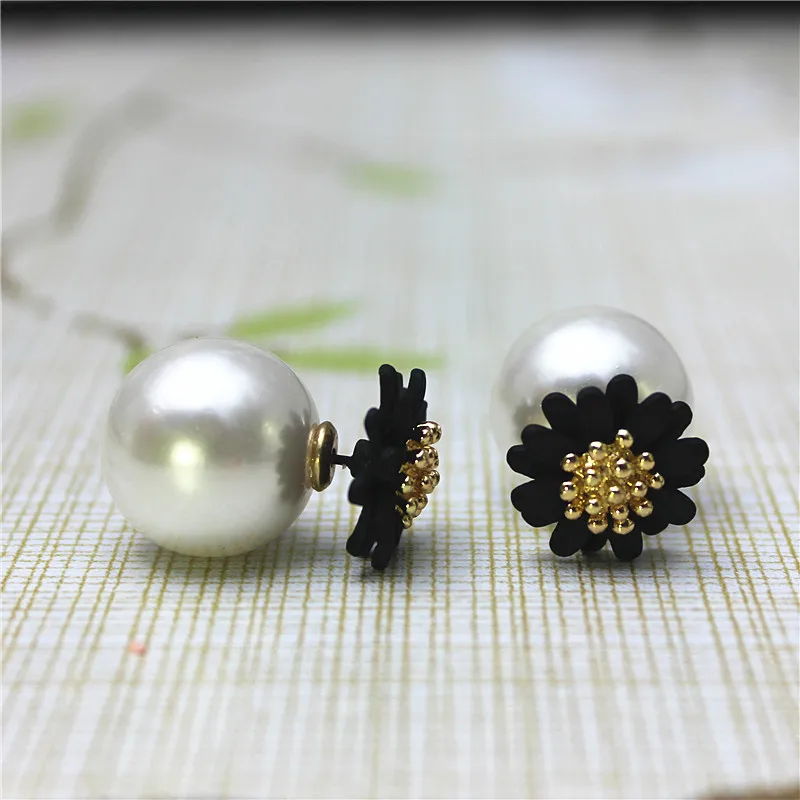 Korean Fashion Jewelry Little Daisy Colorful Front and Back Double-sided Bead Earrings for Women  Temperament Girly Accessories