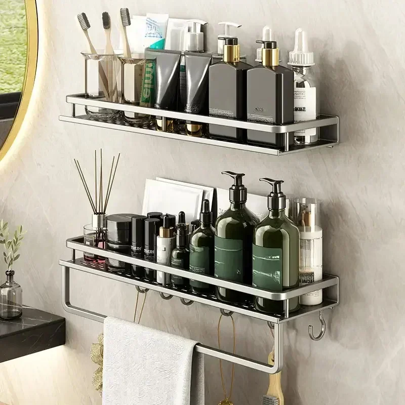 

Bathroom Shelf Towel Rack Hook Rod Wall Mounted Storage Organizer Toilet Rack Towels Toiletries Home Space Saving Bathroom Gear