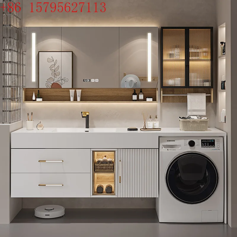 

Integrated balcony, washing machine cabinet, bathroom cabinet, combined rock slab seamless ceramic washstand, basin cabinet