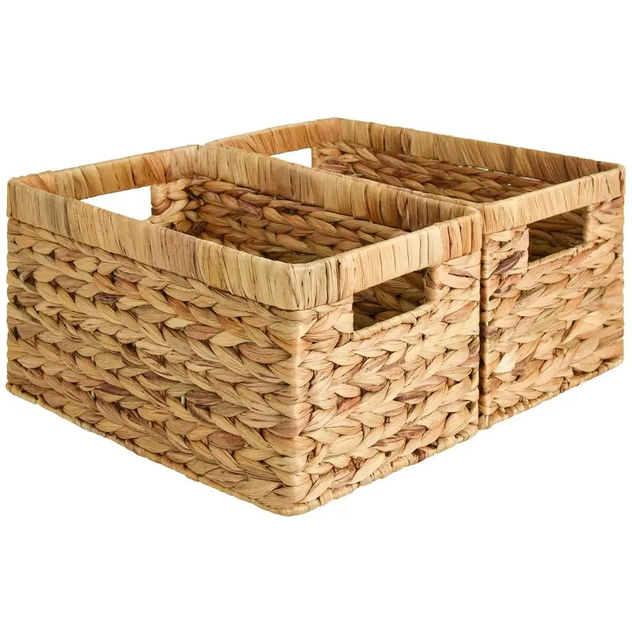 

Wicker Basket, Baskets for Organizing, Storage Basket with Builtin Handles, Water Hyacinth Shelves Medium 2Pack, Natural Hyacint